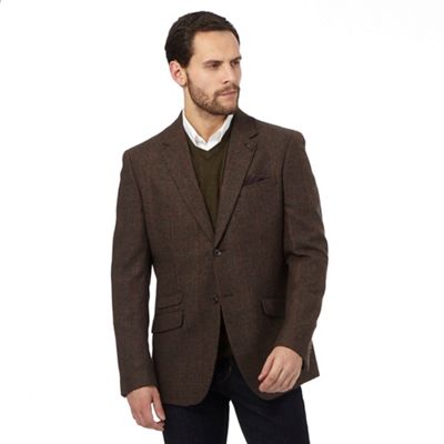 Big and tall brown wool blend dogtooth jacket